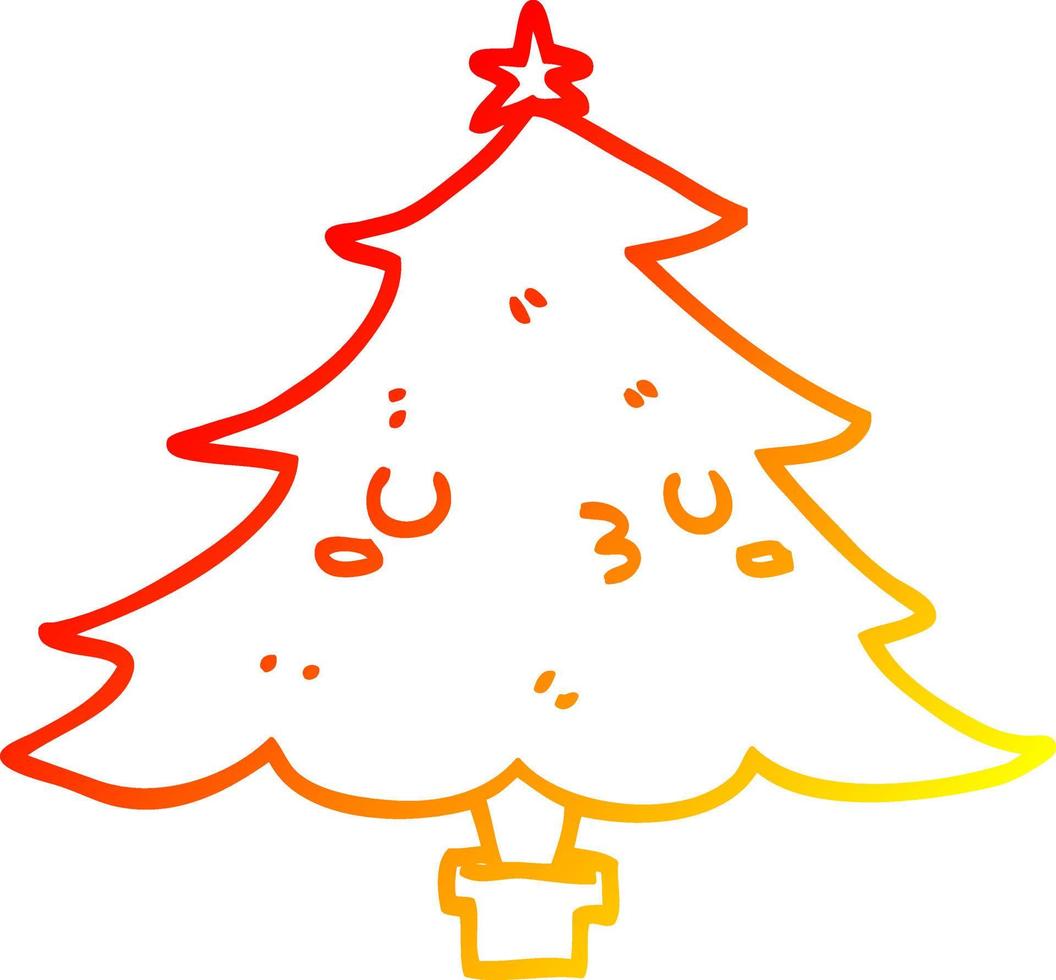 caldo gradiente linea disegno simpatico cartone animato albero di natale vettore