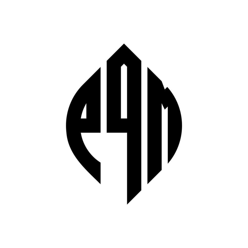 design del logo della lettera del cerchio pqm con forma circolare ed ellittica. pqm lettere ellittiche con stile tipografico. le tre iniziali formano un logo circolare. pqm cerchio emblema astratto monogramma lettera marchio vettore. vettore