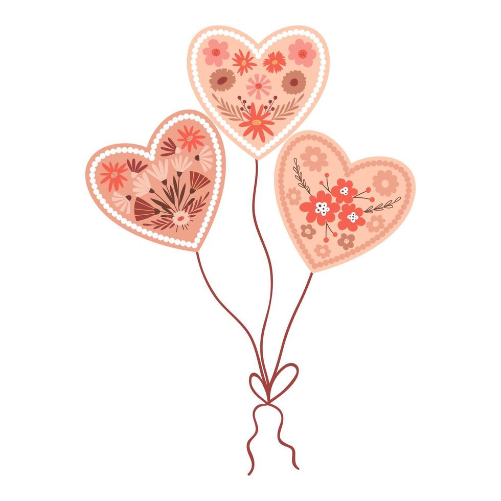 palloncini con cuore di fiori in stile boho. biglietto di San Valentino con elementi floreali per San Valentino. un simbolo d'amore. illustrazione vettoriale isolato su uno sfondo bianco.