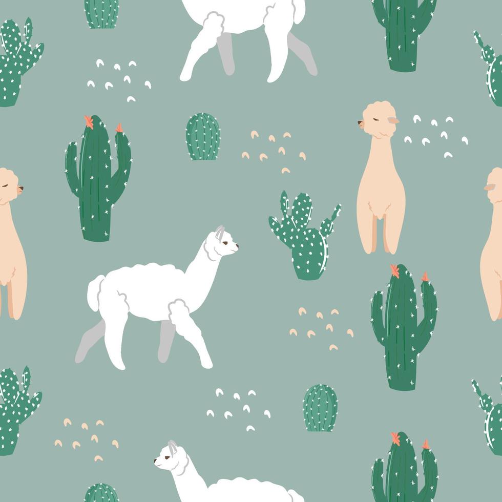 motivo senza cuciture con vari cactus, struttura luminosa con cactus verdi, disegno a mano in stile cartone animato, illustrazione semplice ed elegante, sfondo con piante del deserto, stampa vettoriale per la stampa di biancheria da letto