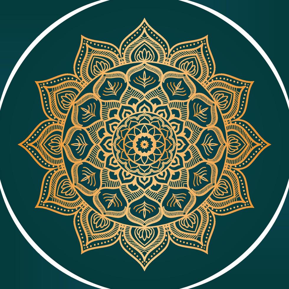 Mandala ornamentale di lusso creativo con motivo circolare, mandala di fiori con sfumatura di colore con un design di sfondo unico nel vettore di colore oro