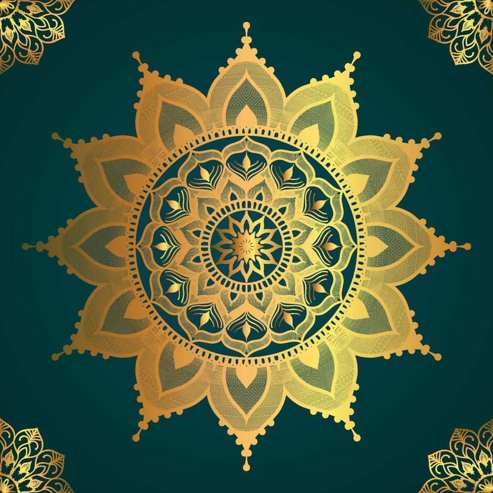 Mandala ornamentale di lusso creativo con motivo circolare, mandala di fiori con sfumatura di colore con un design di sfondo unico nel vettore di colore oro