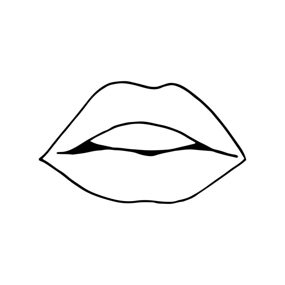 icona delle labbra. illustrazione della bocca disegnata a mano in stile doodle. line art, nordico, scandinavo, minimalismo, adesivo monocromatico vettore