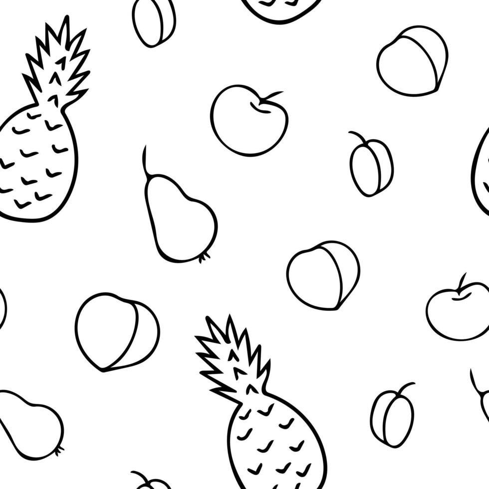 modello senza cuciture di frutta. cibo disegnato a mano in stile doodle vettore