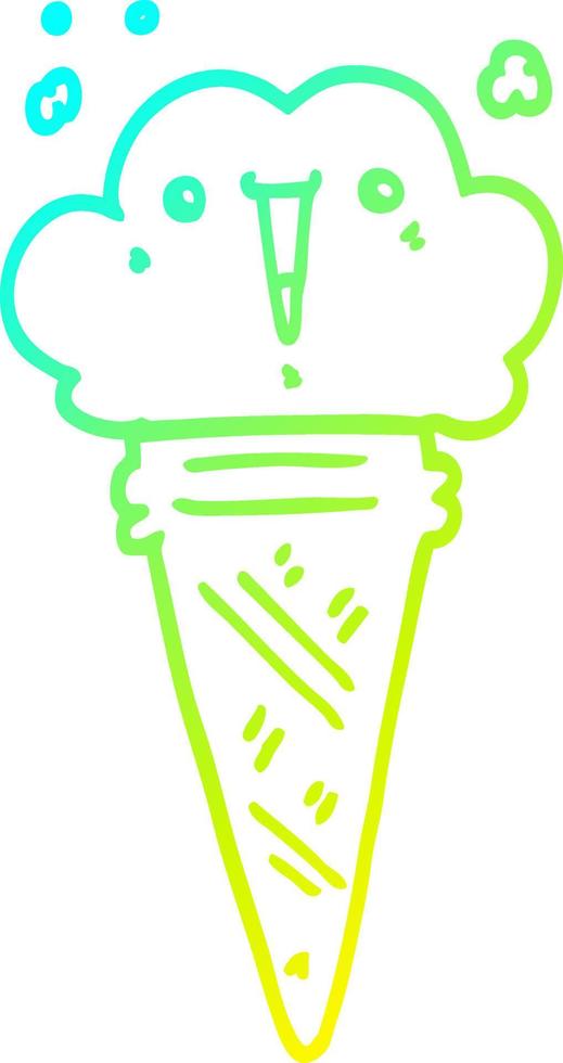 gelato di cartone animato con disegno a tratteggio a gradiente freddo con la faccia vettore