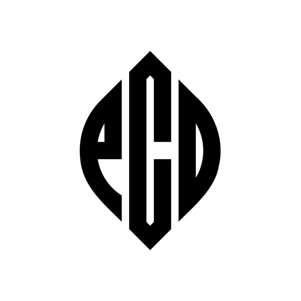 design del logo della lettera del cerchio pcd con forma circolare ed ellittica. lettere ellittiche pcd con stile tipografico. le tre iniziali formano un logo circolare. vettore del segno della lettera del monogramma astratto dell'emblema del cerchio del pcd.