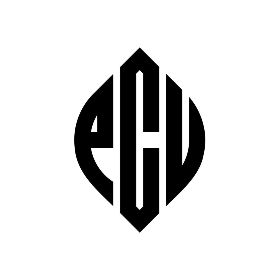 design del logo della lettera del cerchio pcu con forma circolare ed ellittica. lettere ellittiche pcu con stile tipografico. le tre iniziali formano un logo circolare. pcu cerchio emblema astratto monogramma lettera marchio vettore. vettore