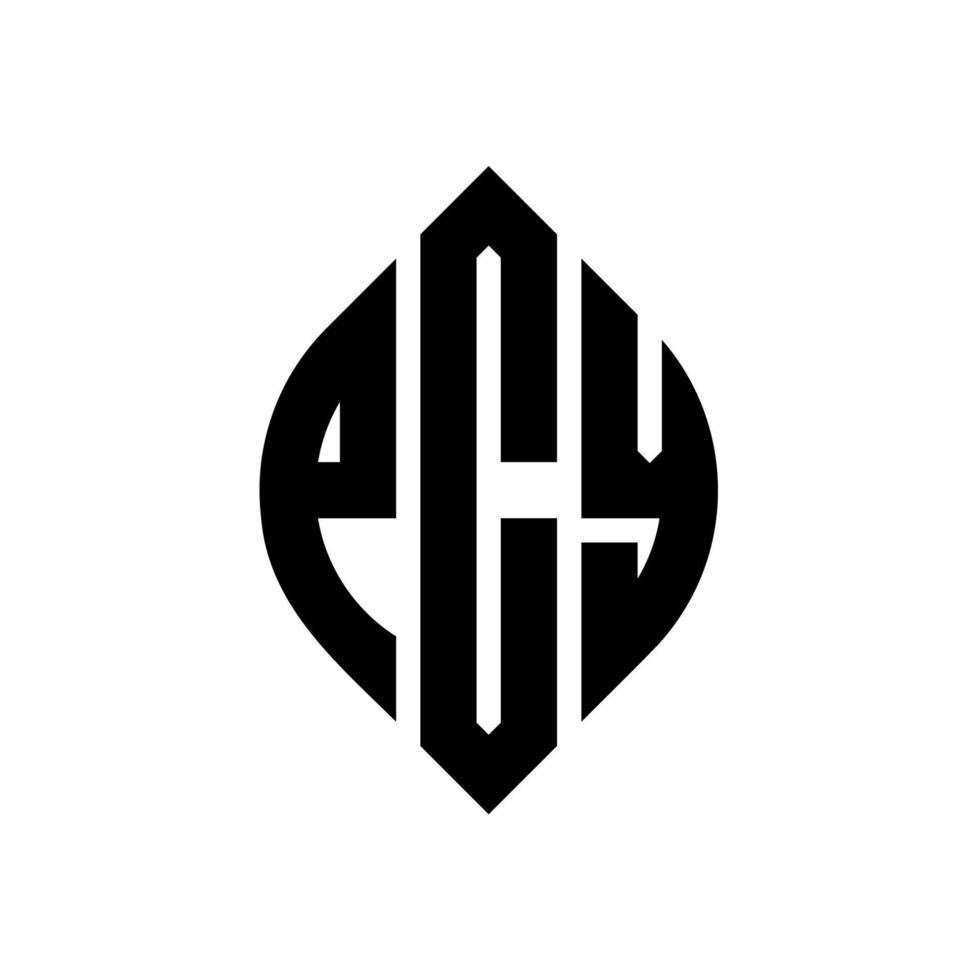 design del logo della lettera del cerchio pcy con forma circolare ed ellittica. lettere ellittiche pcy con stile tipografico. le tre iniziali formano un logo circolare. pcy cerchio emblema astratto monogramma lettera marchio vettore. vettore