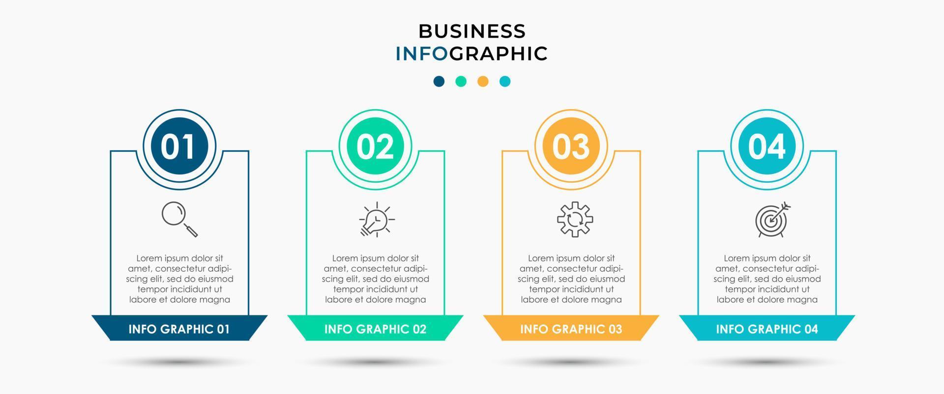 modello di business di progettazione infografica vettoriale con icone e 4 opzioni o passaggi.