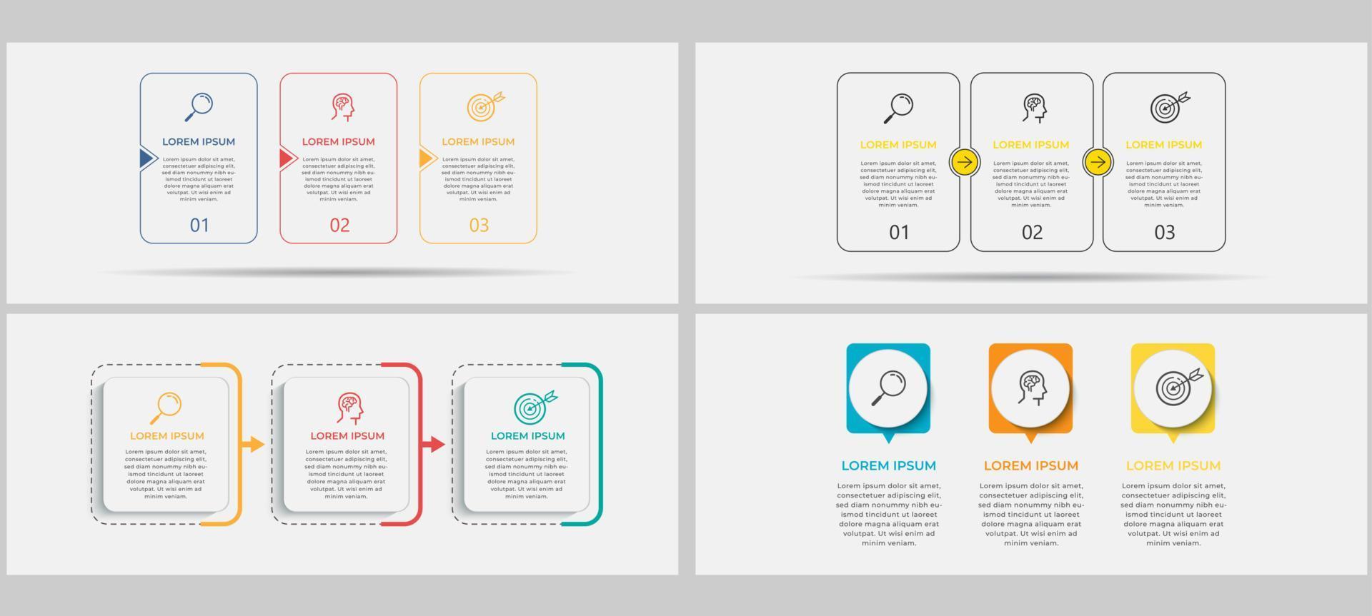 pacchetto di infografiche aziendali con 3 opzioni o passaggi vettore