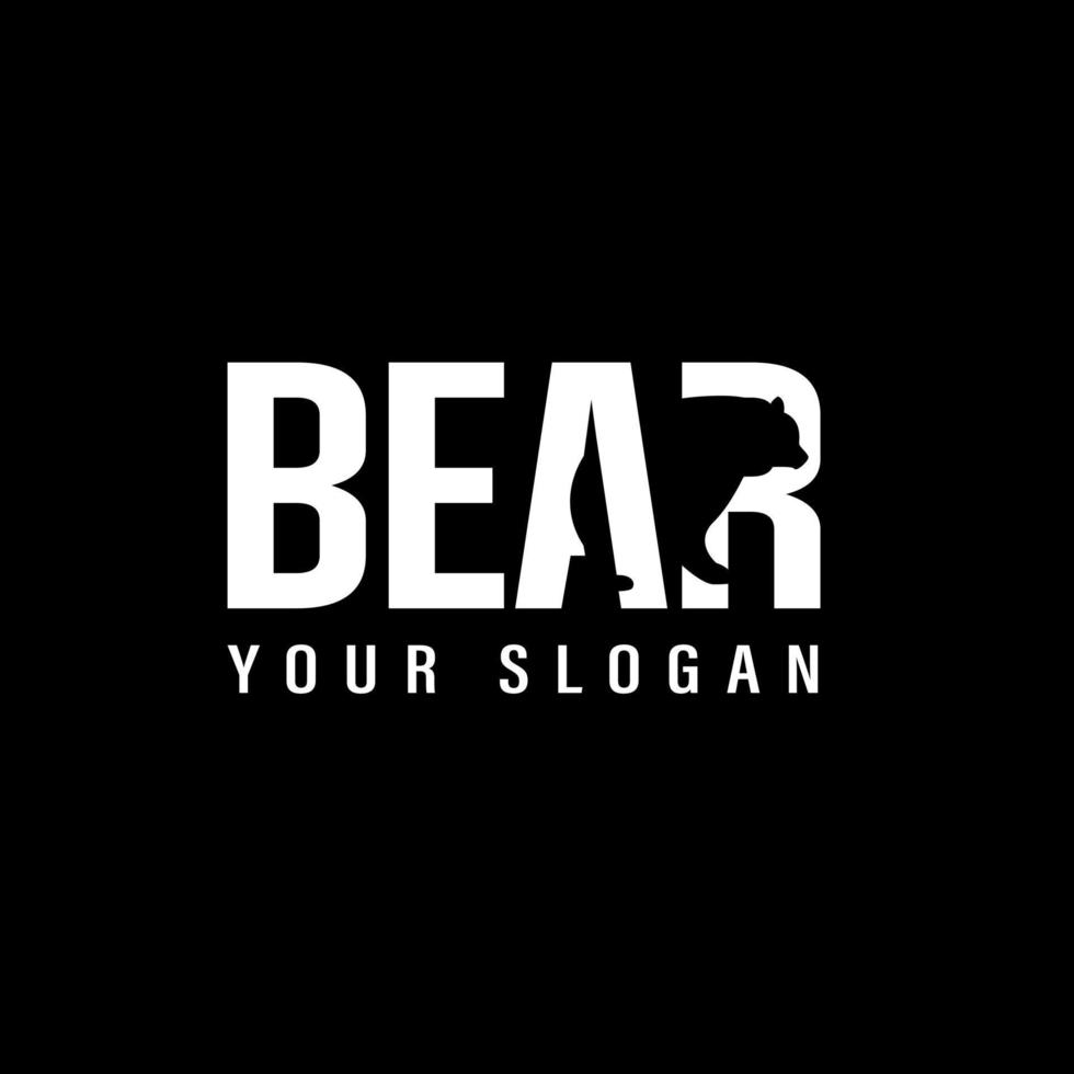 sagoma unica di un orso, logo tipografico dal design unico al buio vettore