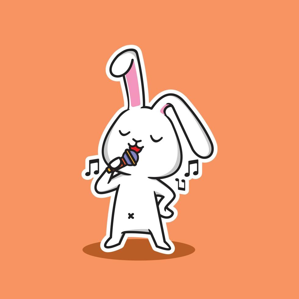 illustrazione vettoriale di un simpatico coniglio bianco che canta