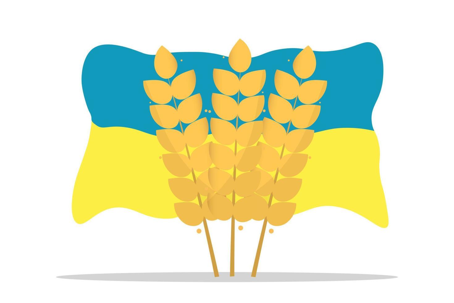 spiga di grano su uno sfondo isolato con bandiera ucraina. blu e giallo. illustrazione piatta di vettore di grano alimentare.