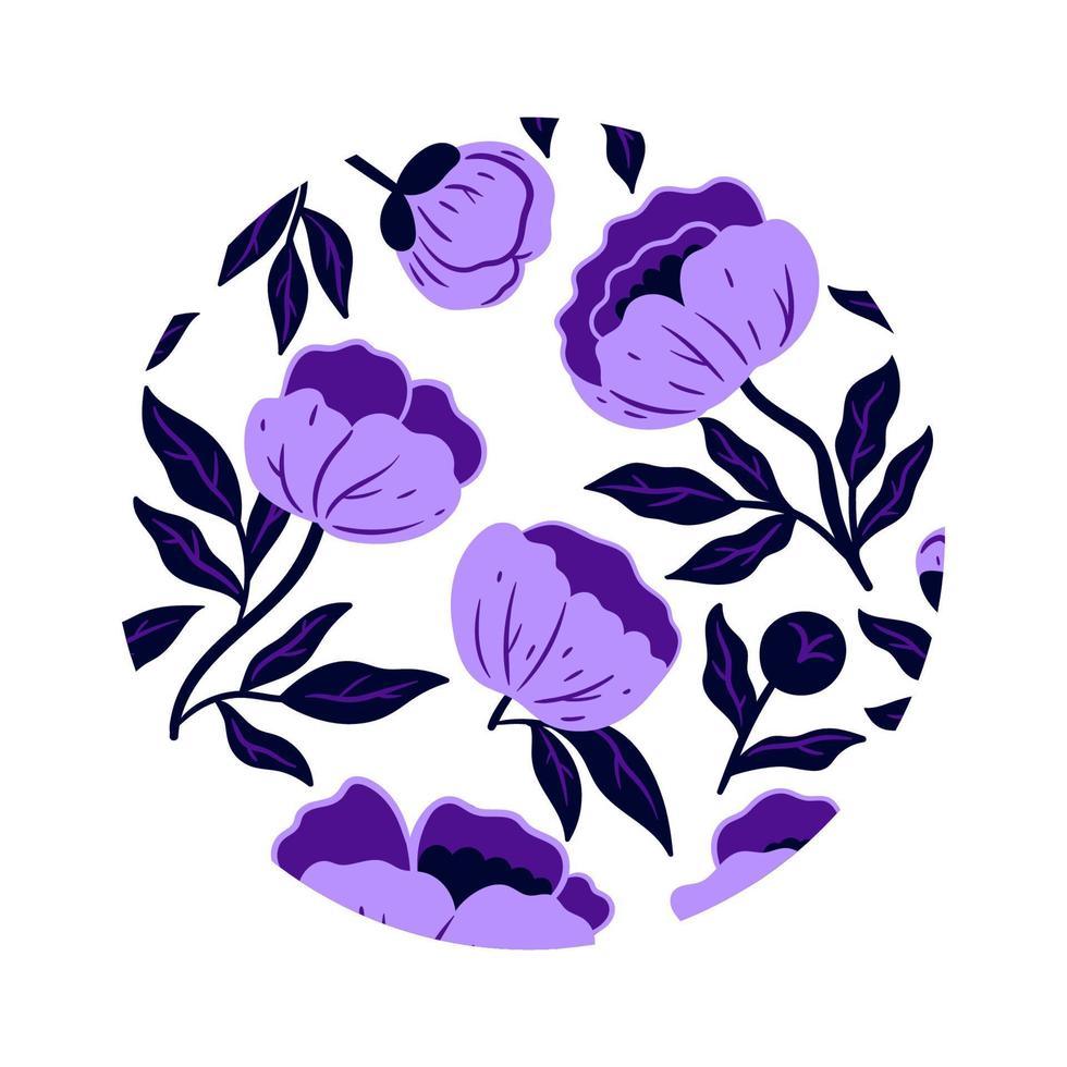 composizione rotonda con fiori viola isolati su sfondo bianco. grafica vettoriale. vettore