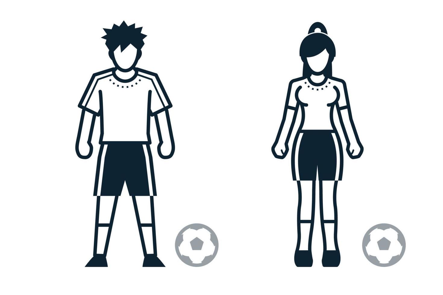 icone di calcio, calcio, giocatore sportivo, persone e abbigliamento con sfondo bianco vettore