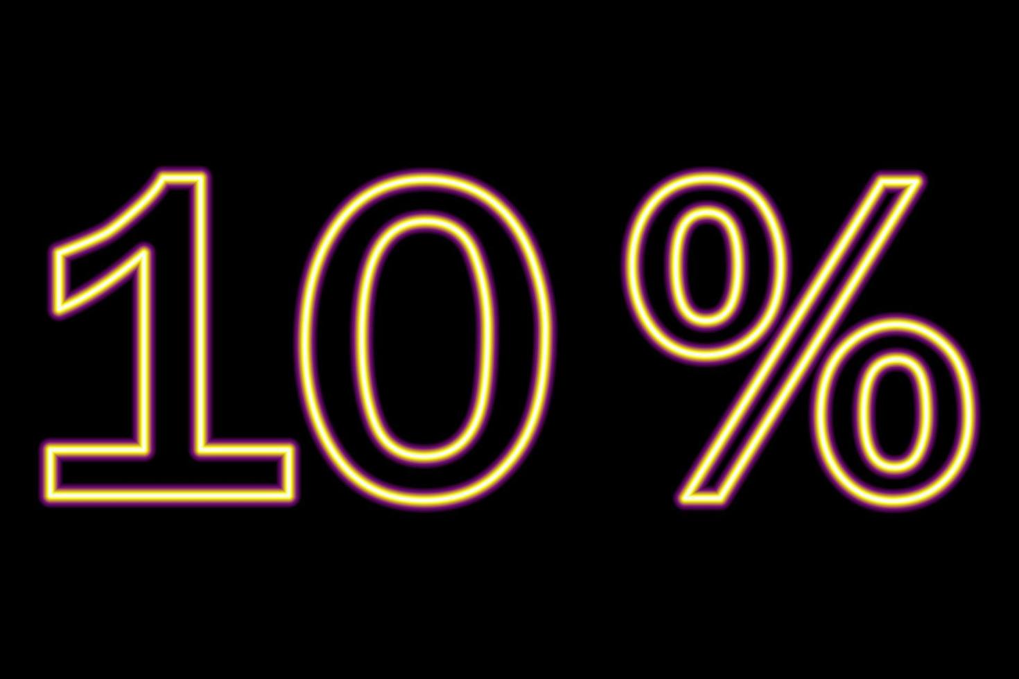 Iscrizione del 10 percento su sfondo nero. linea giallo-viola in stile neon. vettore