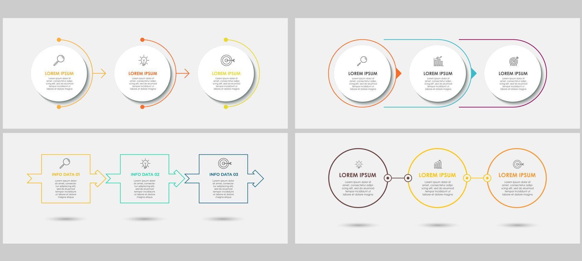 pacchetto di infografiche aziendali con 3 opzioni o passaggi vettore