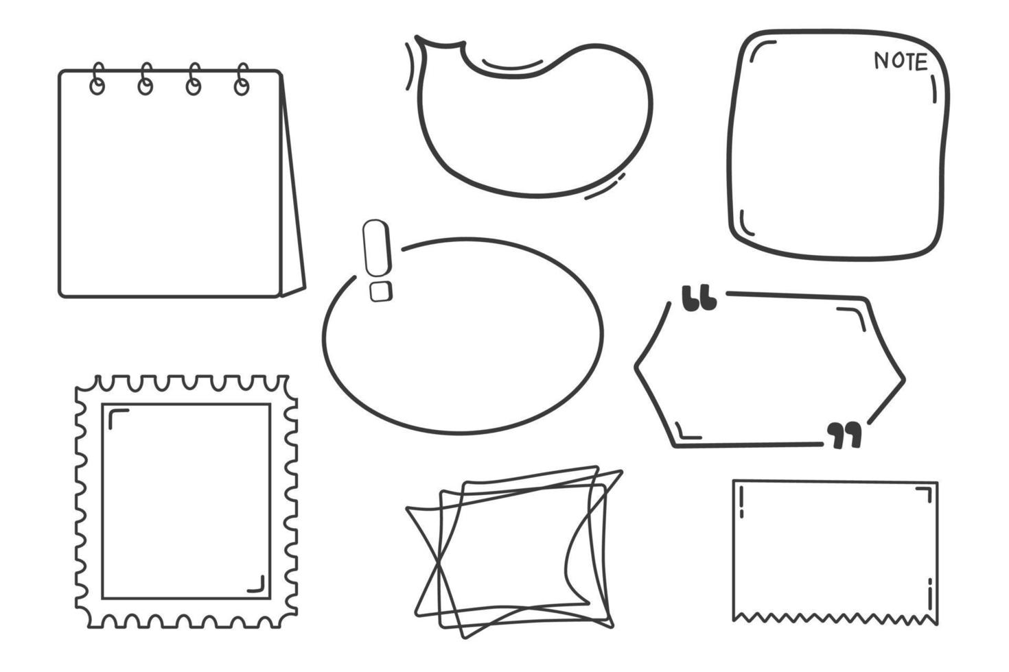 citazione bolle vettoriali per testo, discorso. elementi di design disegnati a mano isolati su sfondo bianco per infografica. illustrazione vettoriale.