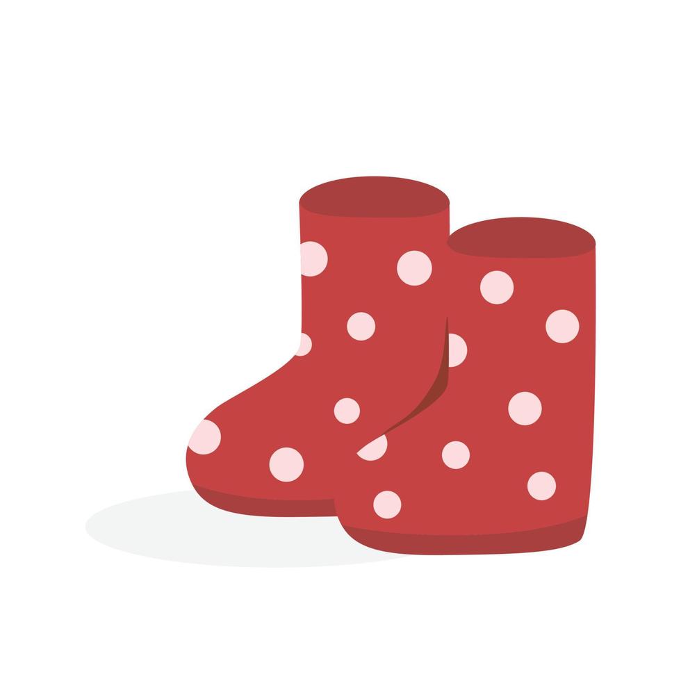 elemento di icone di stivali a pois rossi impostato a mano disegnato. icone dei cartoni animati piovosi. vettore