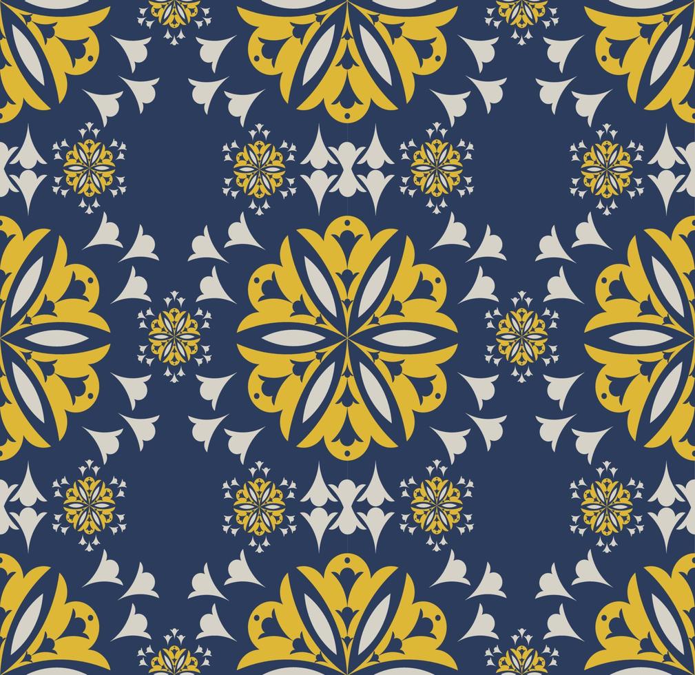 fiore geometrico etnico forma sfondo colorato giallo blu senza cuciture. utilizzare per tessuti, tessuti, elementi di decorazione d'interni, tappezzeria, avvolgimento. vettore