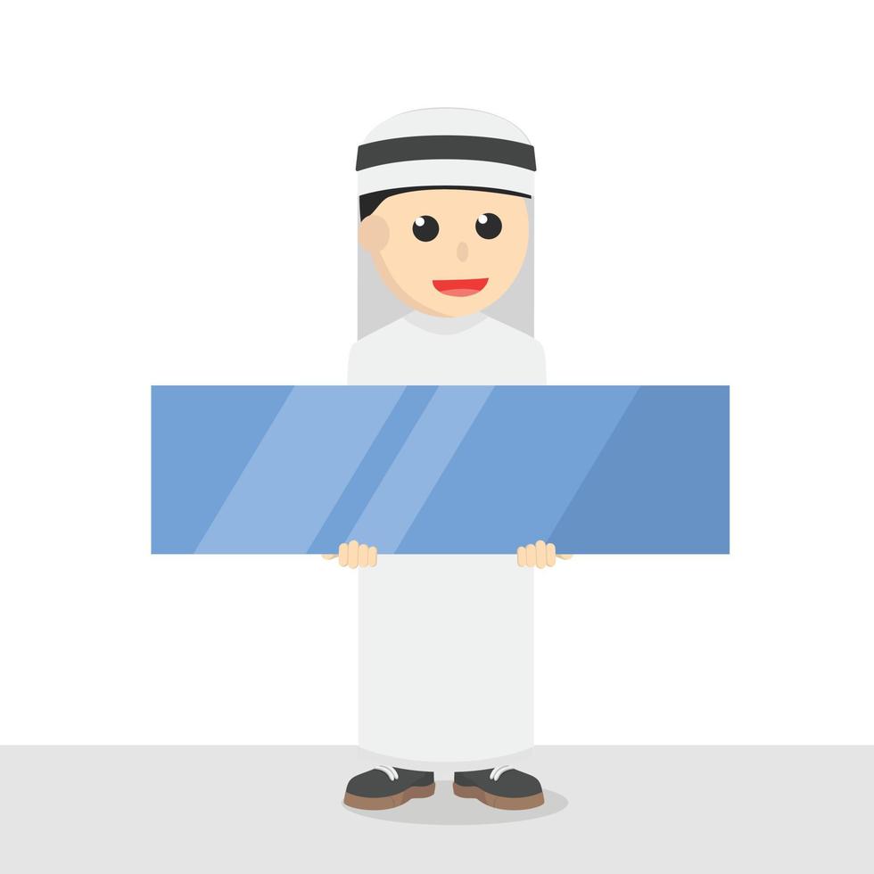 uomo d'affari arabo azienda segno bordo design carattere su sfondo bianco vettore