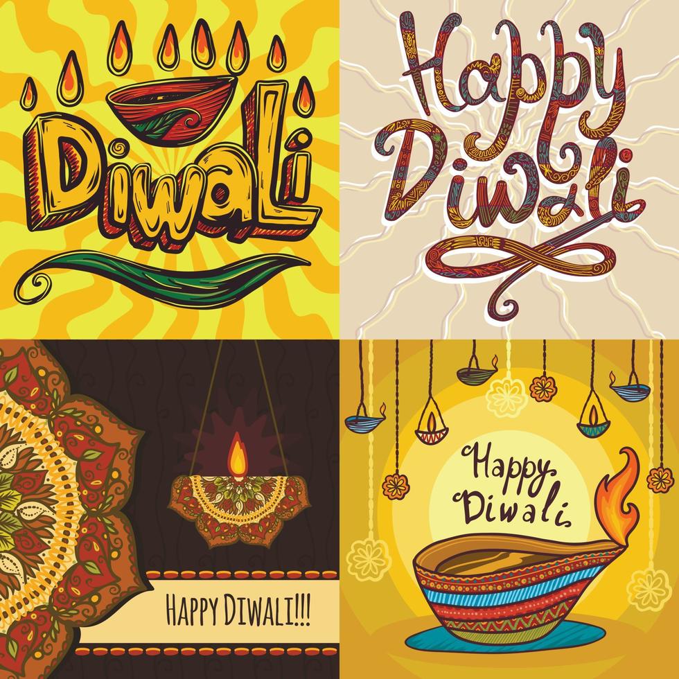 set di banner diwali, stile disegnato a mano vettore