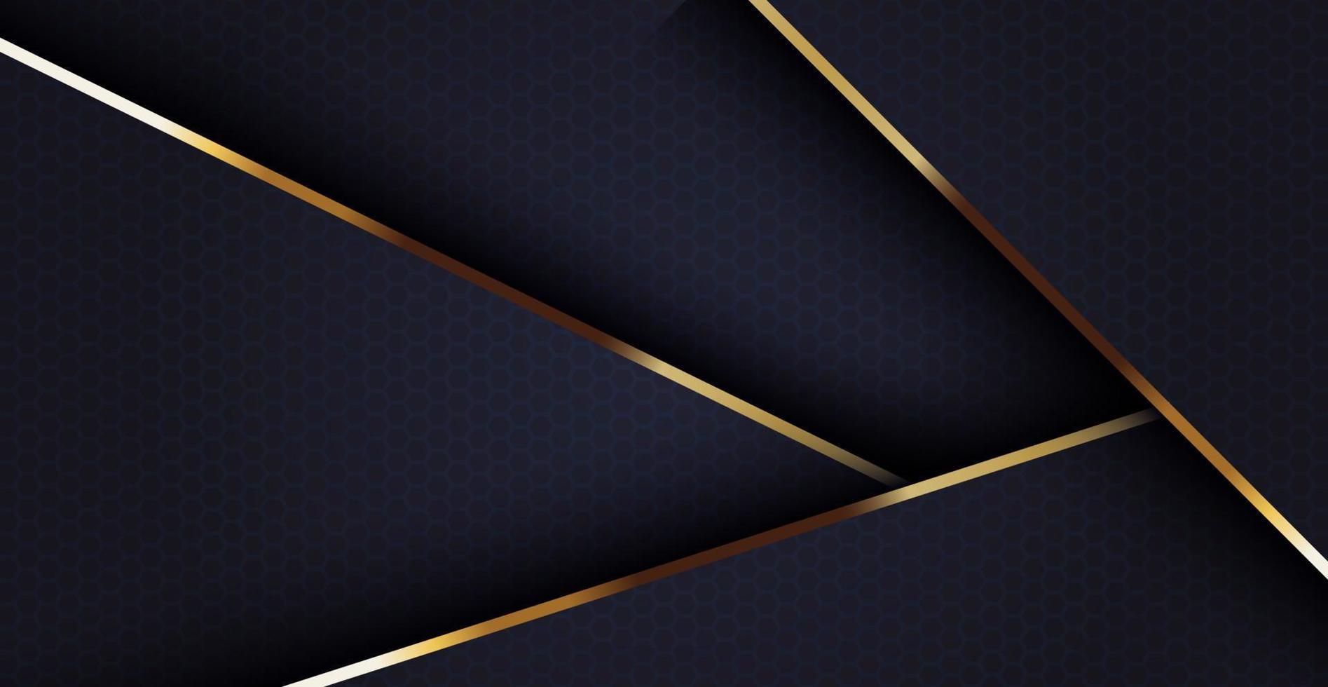 triangolo blu scuro astratto con barra blu scuro con lista dorata e sfondo a trama esagonale. vettore eps10