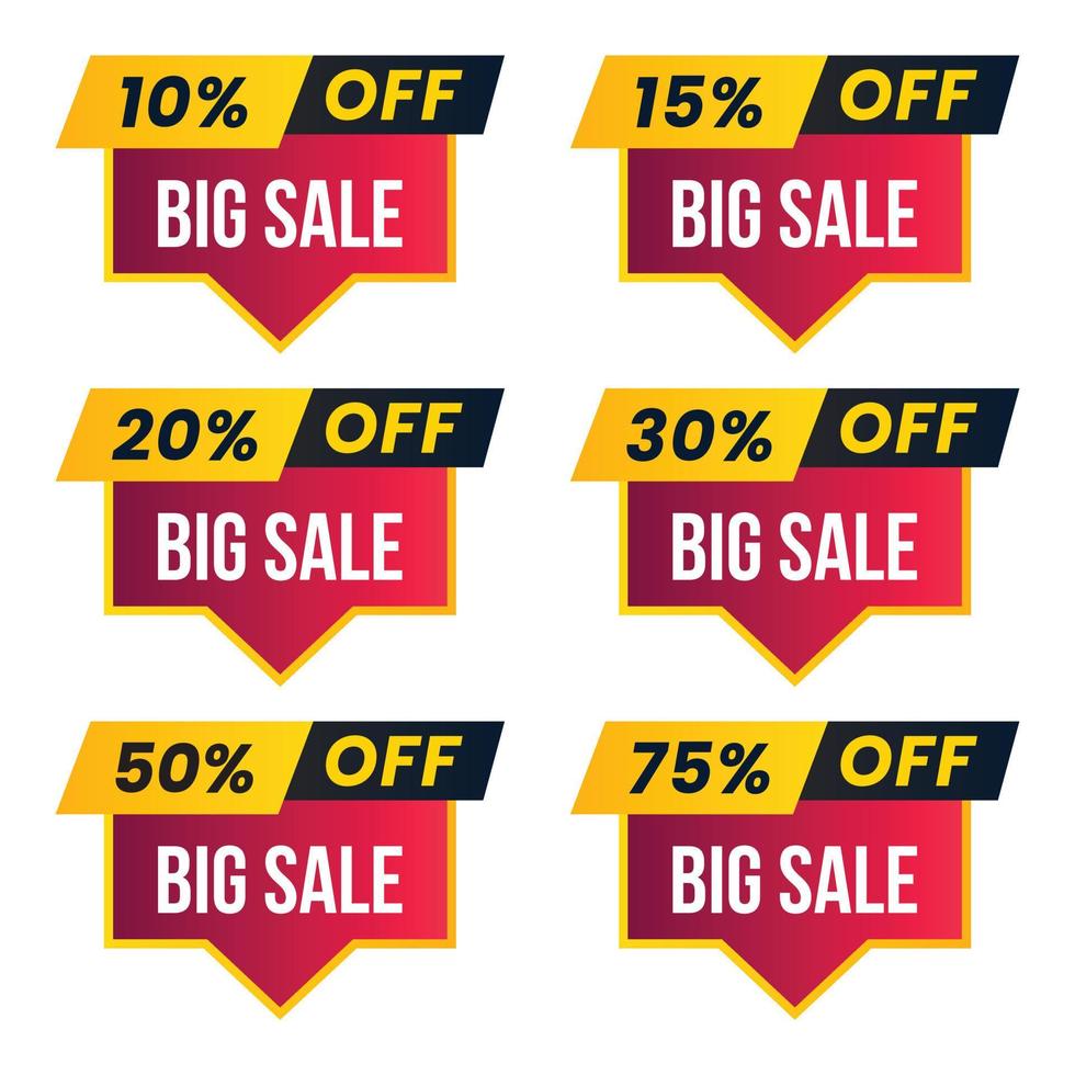 grande vendita diversa percentuale di sconto adesivo sconto prezzo tag set. fino al 10,20,30,40,50,70,% di sconto su vendita e offerta di sconto banner vector