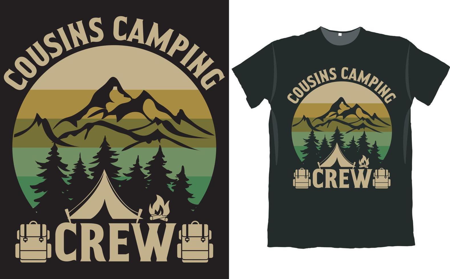 design della maglietta del camper della squadra di campeggio del cugino vettore