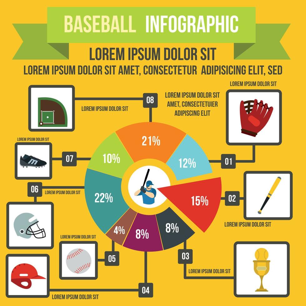 infografica da baseball, stile piatto vettore