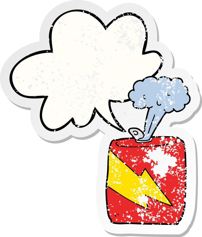 cartone animato lattina di soda e fumetto adesivo in difficoltà vettore