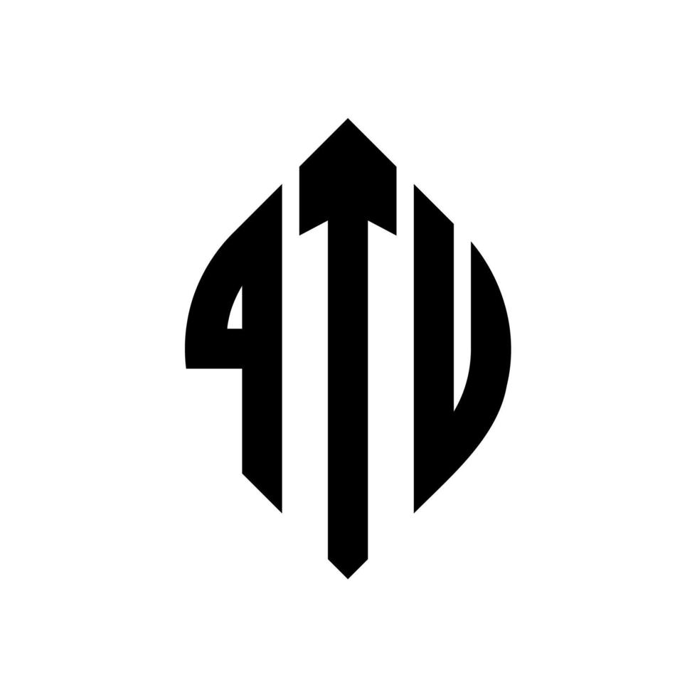 design del logo della lettera del cerchio qtu con forma circolare ed ellittica. qtu lettere ellittiche con stile tipografico. le tre iniziali formano un logo circolare. qtu cerchio emblema astratto monogramma lettera marchio vettore. vettore