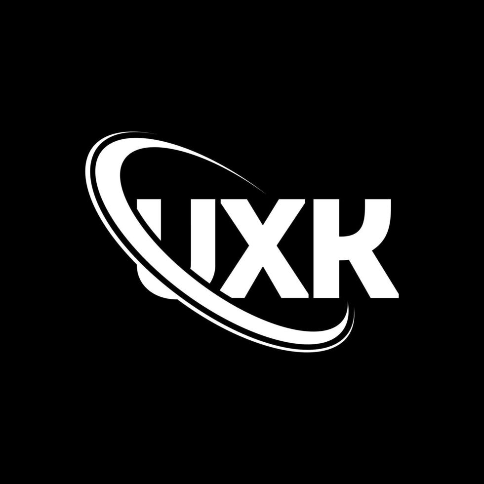 logo uxk. lettera uk. design del logo della lettera uxk. iniziali logo uxk collegate con cerchio e logo monogramma maiuscolo. tipografia uxk per il marchio tecnologico, commerciale e immobiliare. vettore