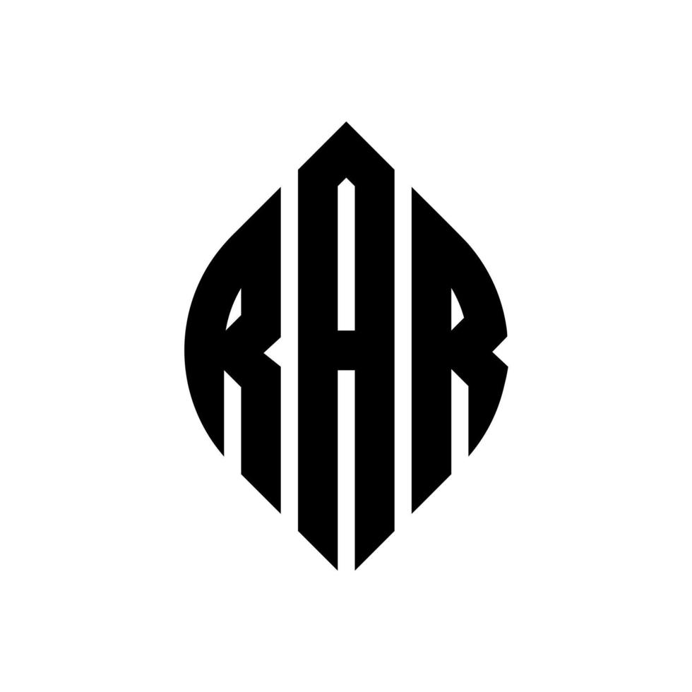 design del logo della lettera del cerchio rar con forma circolare ed ellittica. lettere ellittiche rar con stile tipografico. le tre iniziali formano un logo circolare. vettore del segno della lettera del monogramma astratto dell'emblema del cerchio rar.