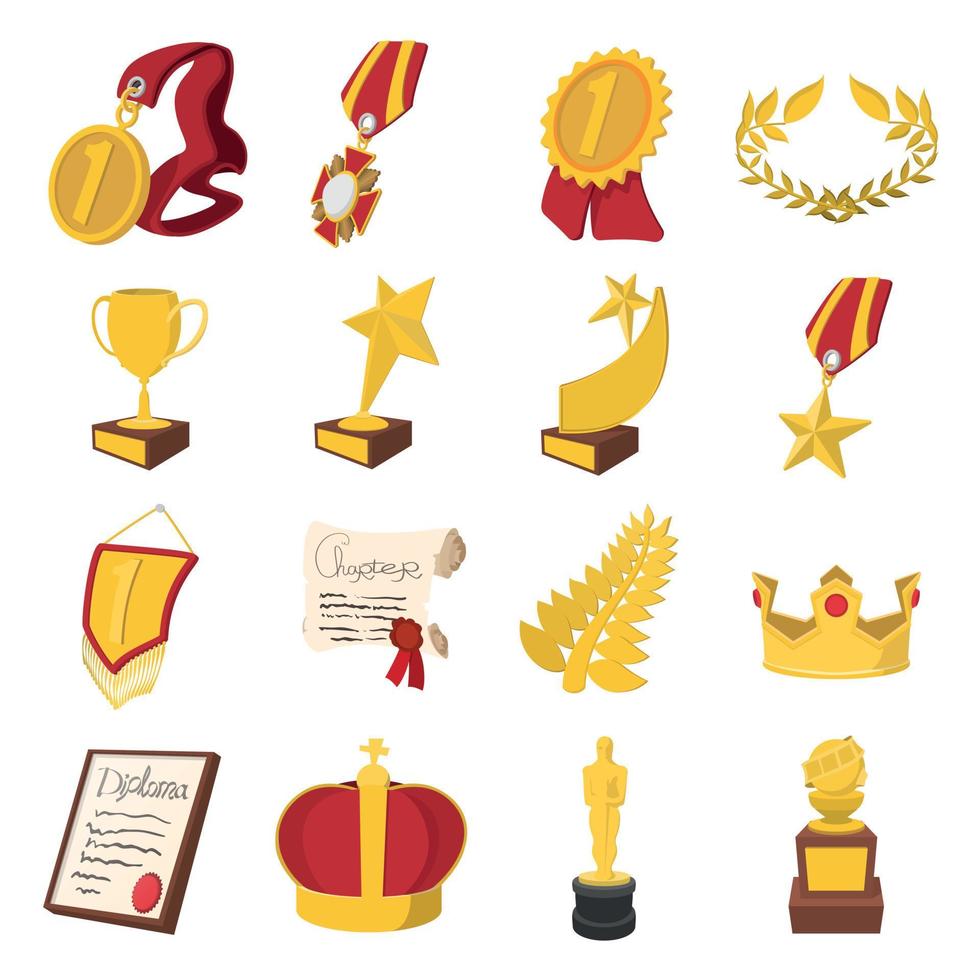 set di icone dei cartoni animati di trofei e premi vettore