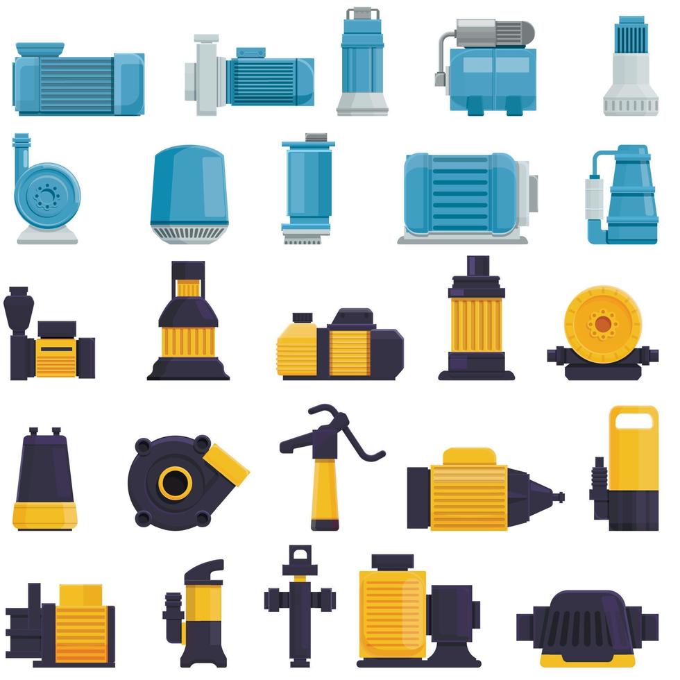 set di icone della pompa, stile cartone animato vettore