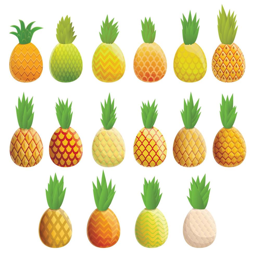 set di icone di ananas, stile cartone animato vettore