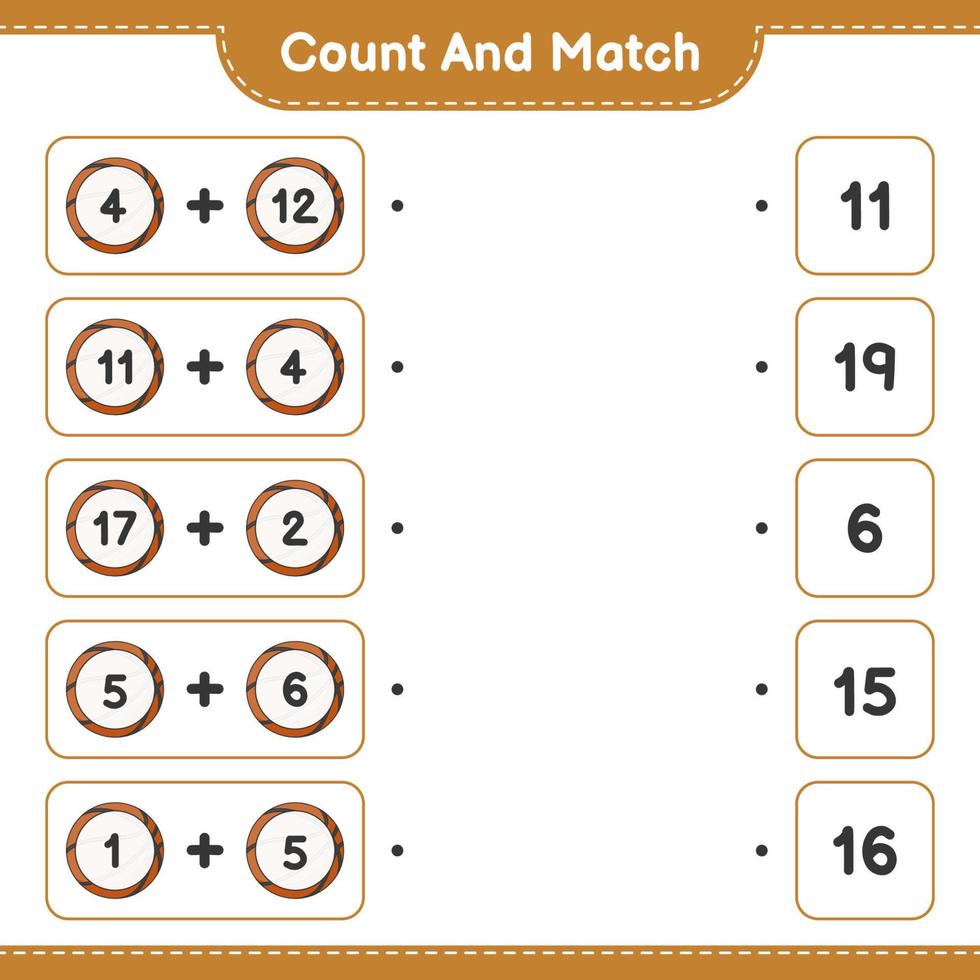 conta e abbina, conta il numero di pallacanestro e abbina con i numeri giusti. gioco educativo per bambini, foglio di lavoro stampabile, illustrazione vettoriale