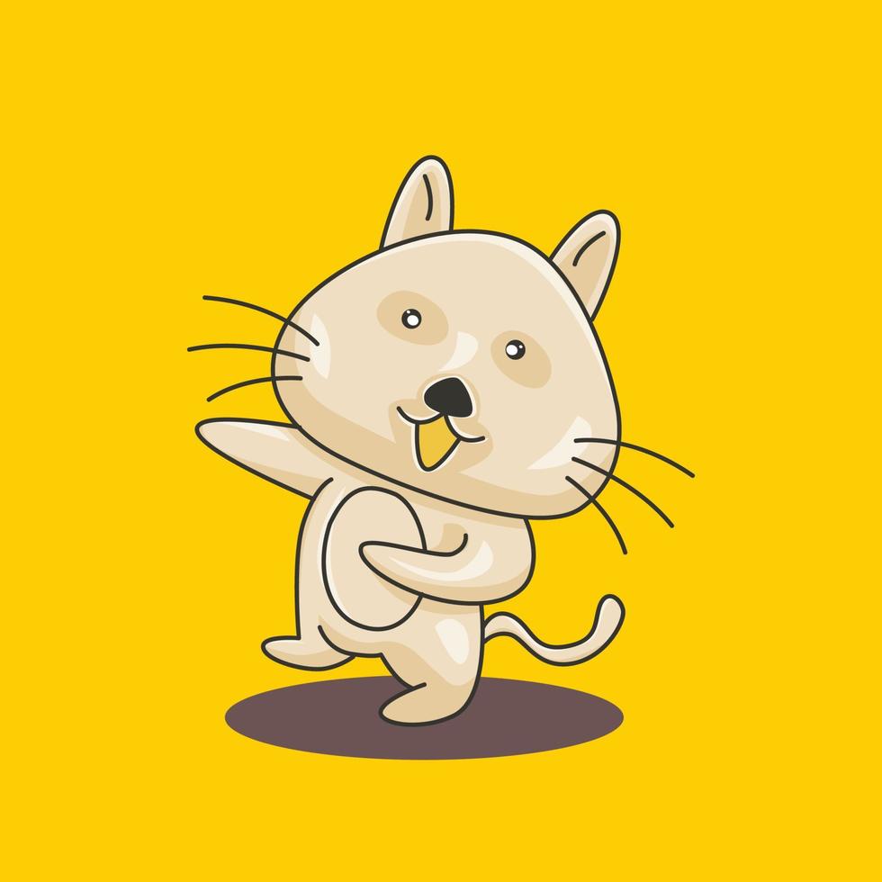 illustrazione vettoriale di un simpatico gatto sorridente felice con una posa unica