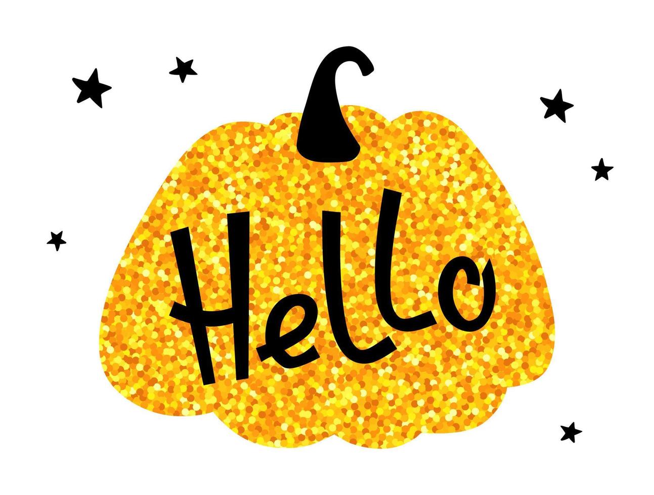 banner di ringraziamento con silhouette di zucca glitter oro, stella e scritta ciao in stile scandinavo. banner di halloween in stile piatto. adesivo autunnale con glitter dorati. illustrazione vettoriale. vettore