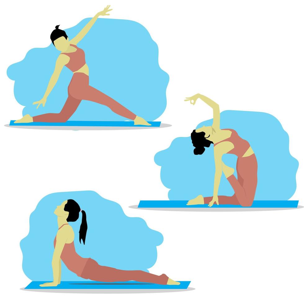 una serie di figure femminili di posizioni yoga, illustrazione vettoriale. vettore