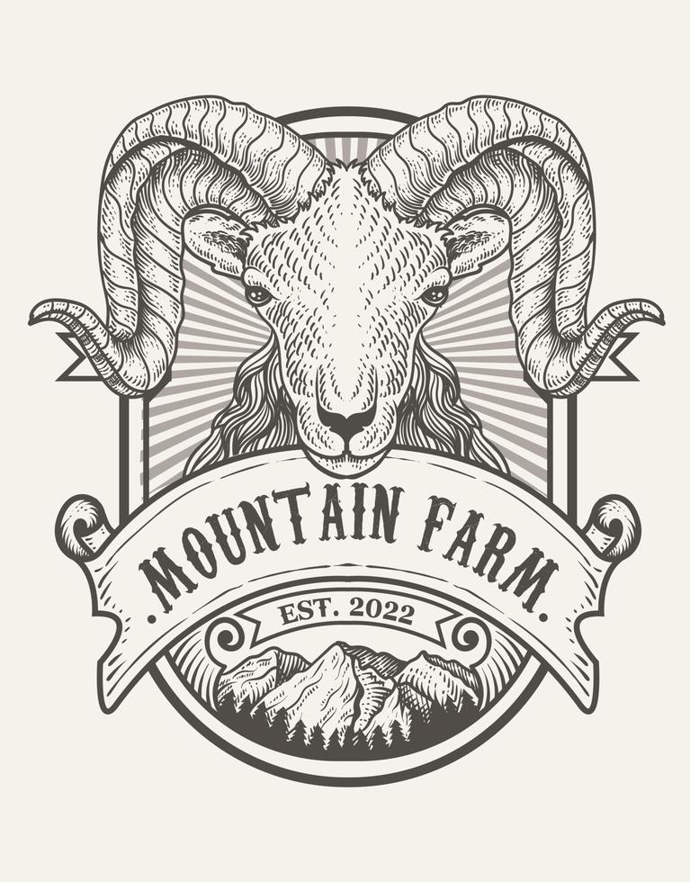 logo della fattoria di montagna - logo della fattoria retrò vettore