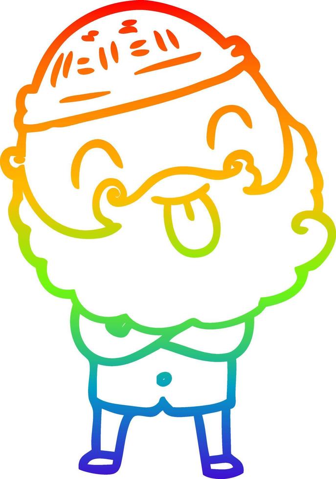 arcobaleno gradiente linea disegno uomo con la barba che sporge lingua vettore