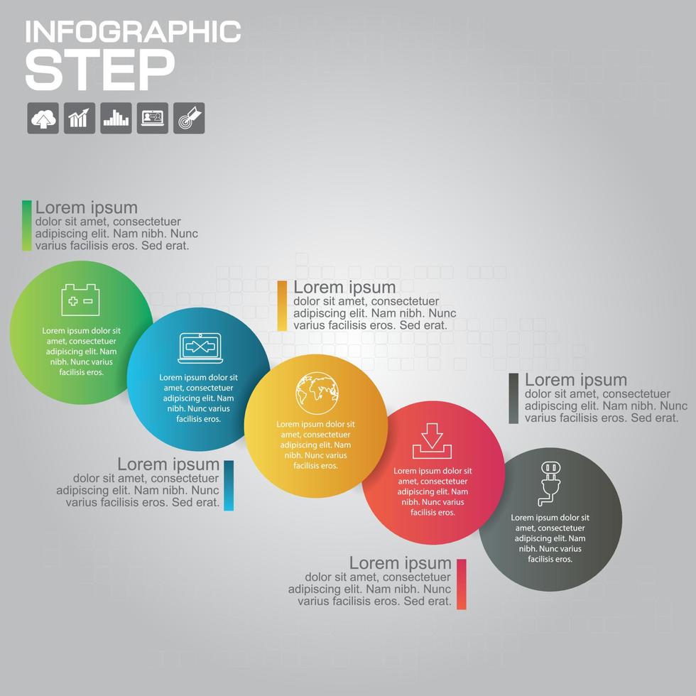 Elementi di design infografici a 5 passaggi per la tua illustrazione vettoriale aziendale.