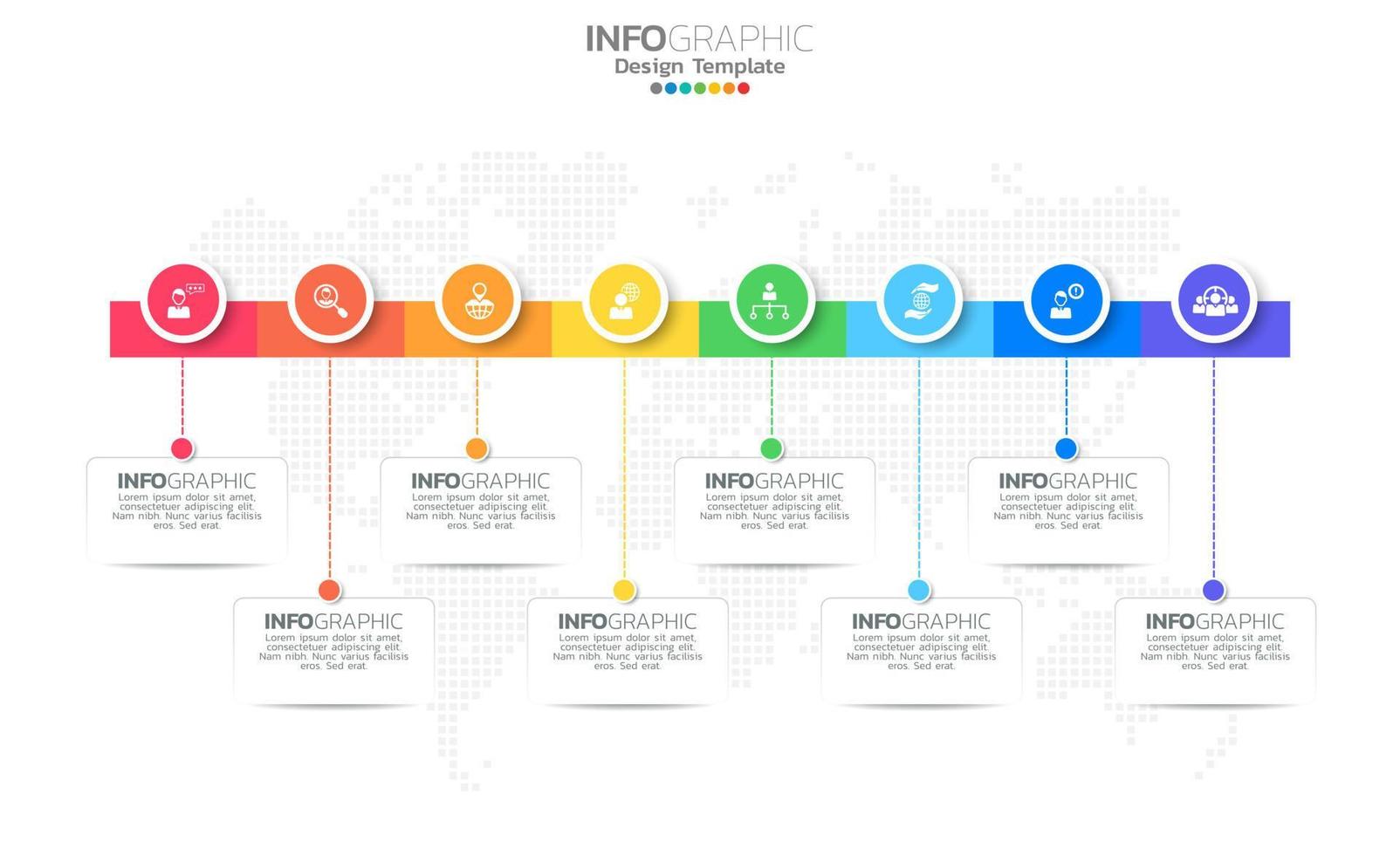 infografica timeline con processi a 8 passaggi utilizzati per le presentazioni. vettore