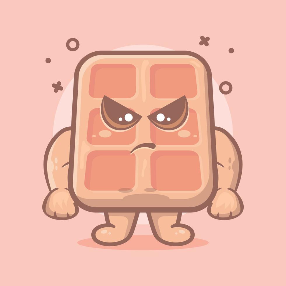 mascotte del personaggio di cibo waffle belga serio con espressione arrabbiata cartone animato isolato in design piatto vettore