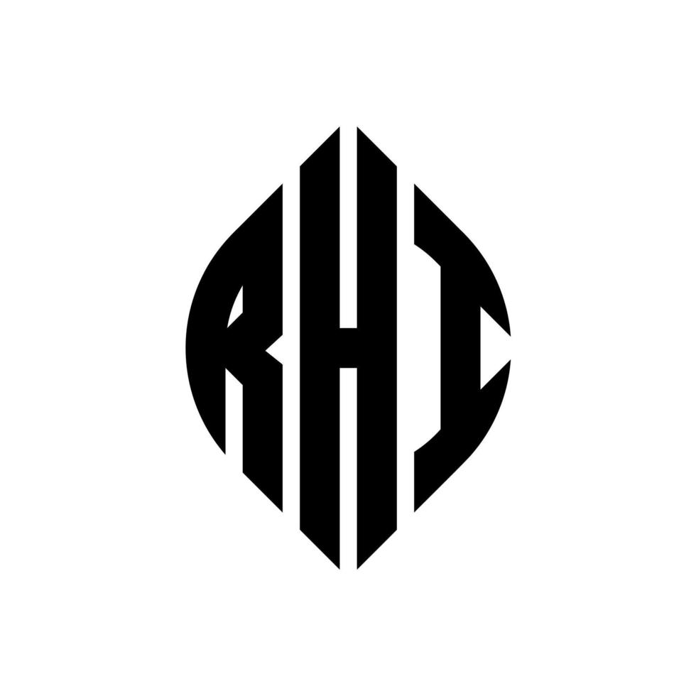 design del logo della lettera del cerchio rhi con forma circolare ed ellittica. lettere ellittiche rhi con stile tipografico. le tre iniziali formano un logo circolare. vettore del segno della lettera del monogramma astratto dell'emblema del cerchio di rhi.