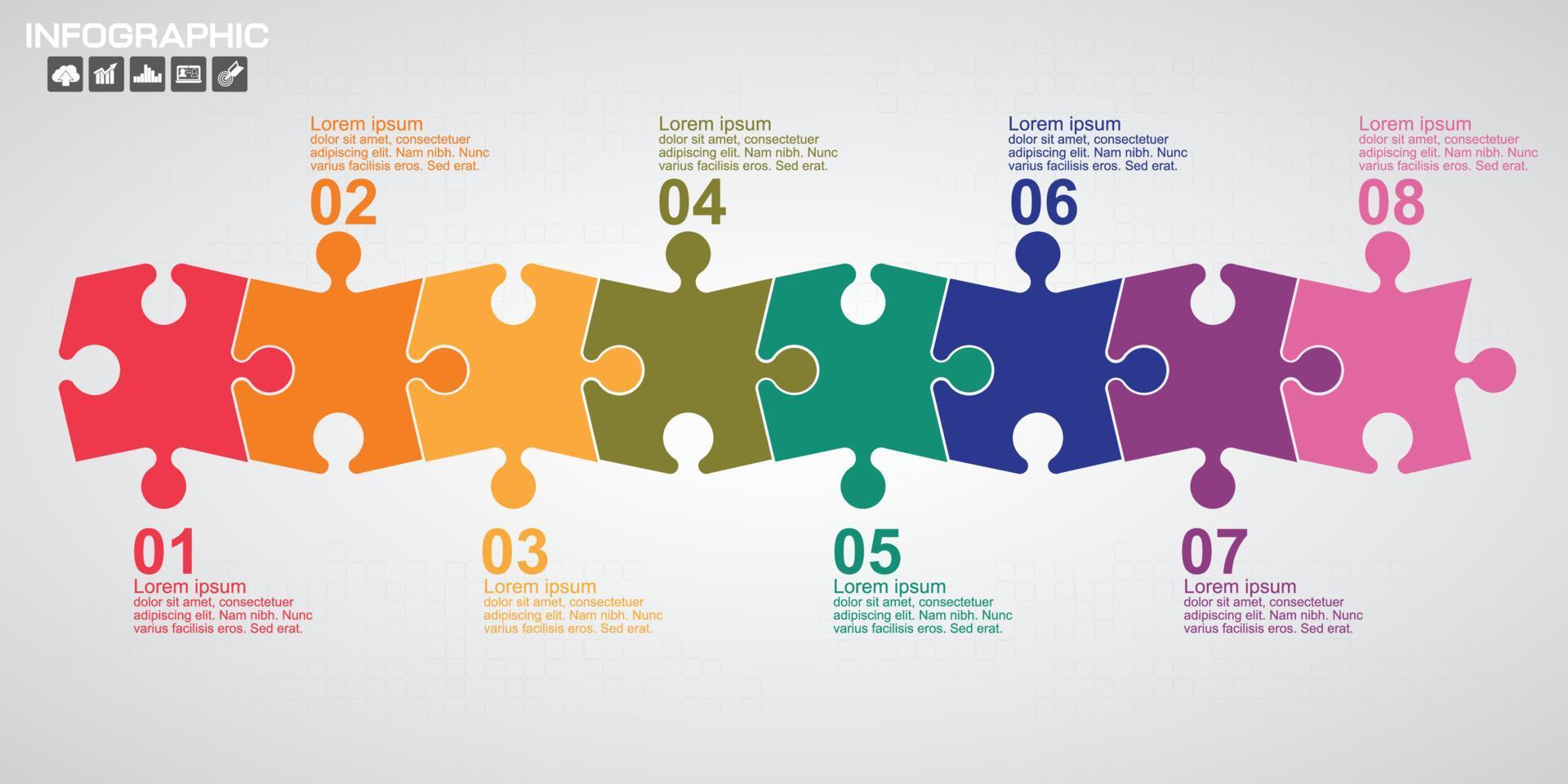 modello di progettazione infografica timeline con 8 opzioni, diagramma di processo vettore