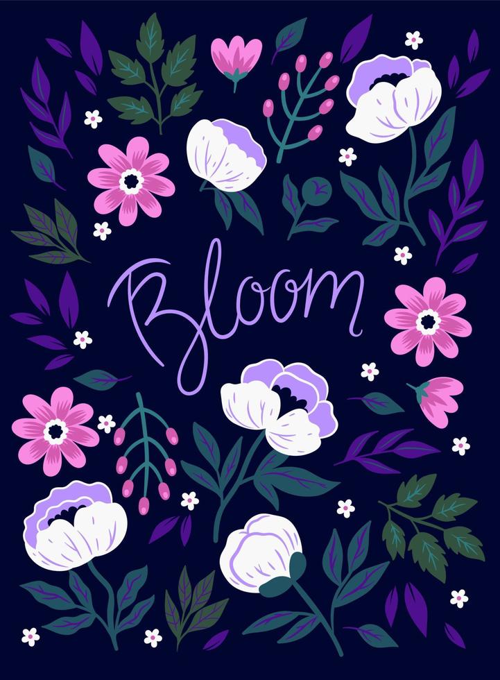 carta floreale con scritta bloom. vettore