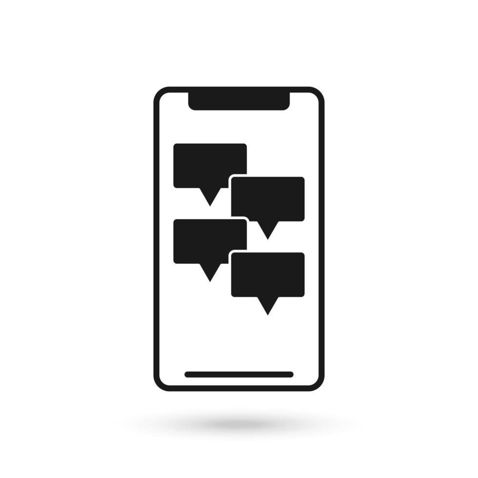 icona del design piatto del telefono cellulare con quattro simboli di fumetti vettore